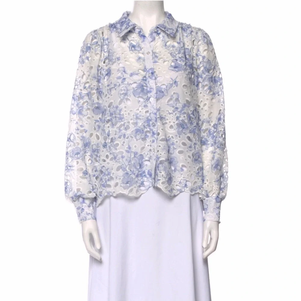 Caroline Constas Floral Lace Eyelet Blouse - Picture 2 of 7